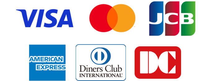 VISA、Master Card、JCB、American Express、Diners Card、DCカード